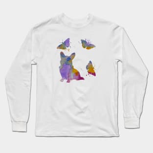 Corgi Art, Colorful Dog, With Butterflies Long Sleeve T-Shirt